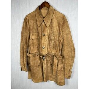 Quiet Luxury Genuine Suede Safari Jacket Belted‎ Utility Field Coat Italy S